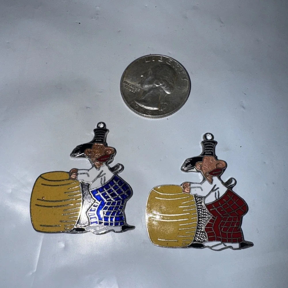 2pc Fun Vintage Rodeo Clown Cowboy Charm Pendant  Blue Red
